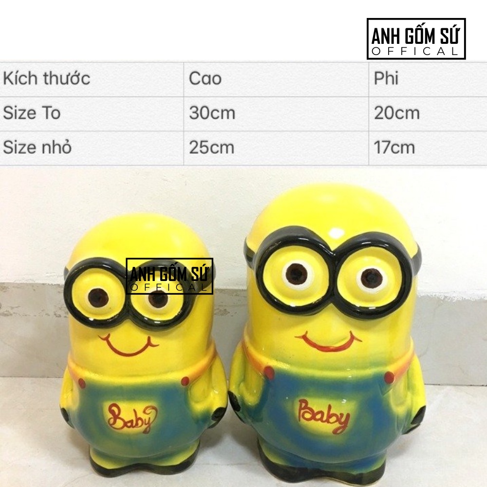 Lợn đất tiết kiệm tiền cho bé, heo đất tiết kiệm gốm sứ Bát Tràng cao cấp hình minion dành cho bé