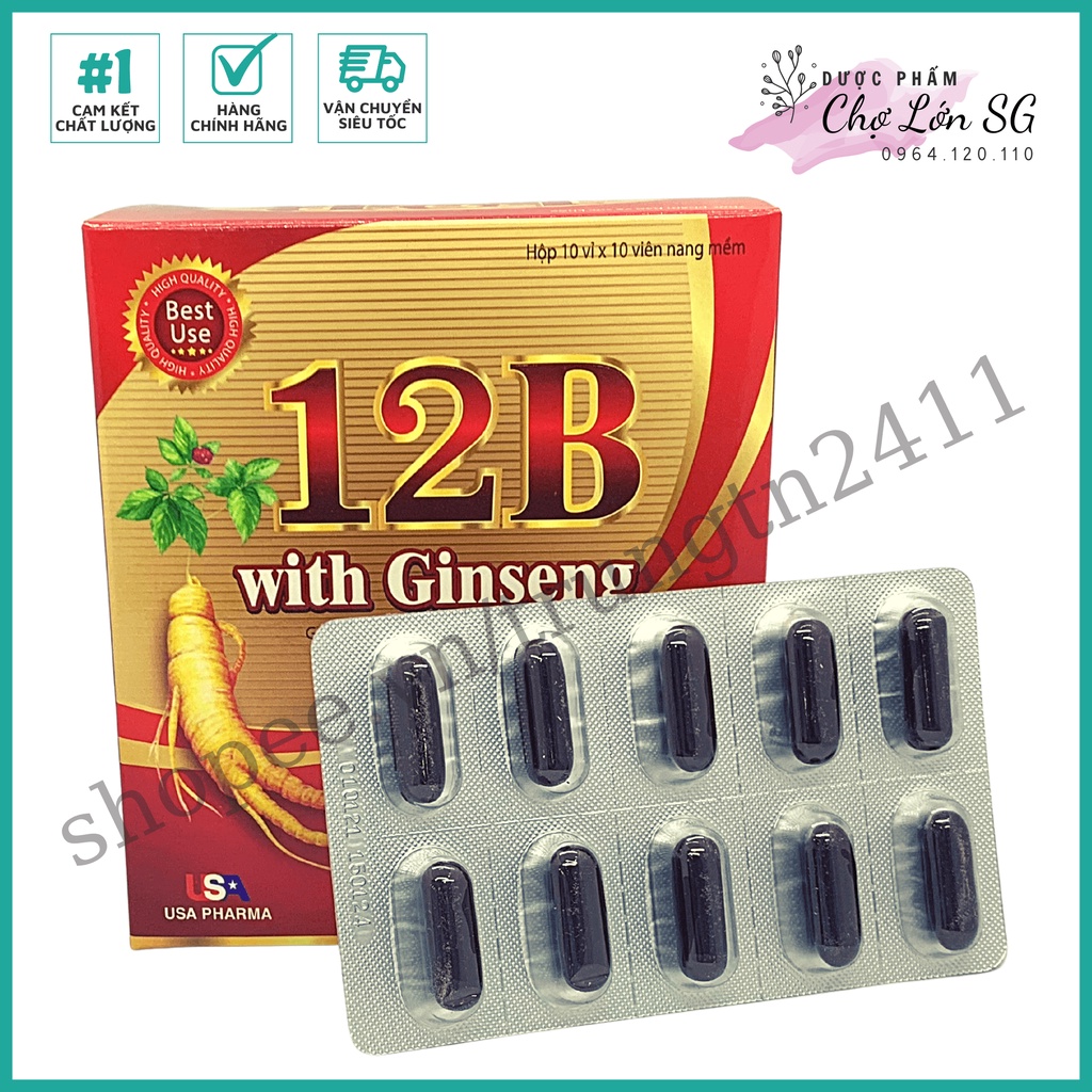 Viên bổ sung vitamin và nhân sâm 12B WITH GINSENG giúp ăn ngon, bồi bổ sức khỏe - Hộp 100 viên