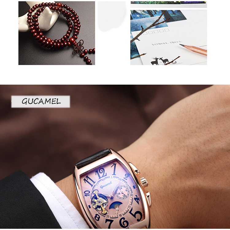 Đồng hồ nam cơ khi tự động Tourbillon gucamle-Đồng Hồ nam Mặt Chữ Nhật Chống Xước Chống Nước TUYỆT ĐỐI