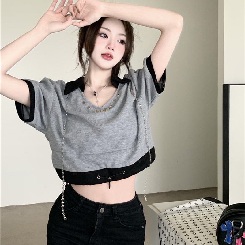 Áo Thun Có Cổ Tay Ngắn Thời Trang Mùa Hè Dễ Phối Đồ Cho Nữ