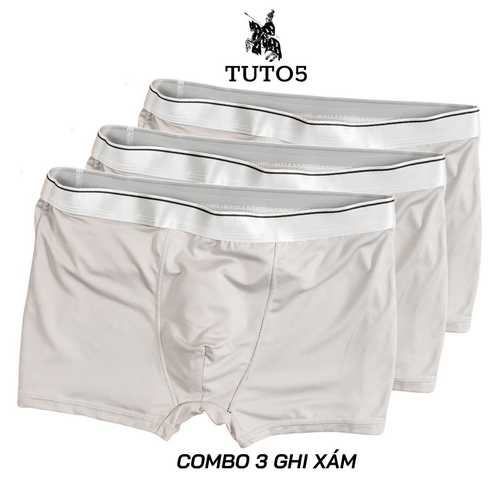 Combo 3 quần lót boxer xịp đùi nam TUTO5 thun lạnh cotton cao cấp kháng khuẩn trơn basic trắng/đen/xám ghi BX01