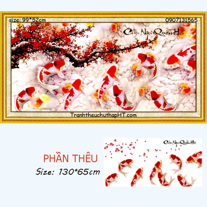 Tranh thêu chữ thập - Tranh đính đá Cửu ngư quần hội DF205, 222999 - tự đính