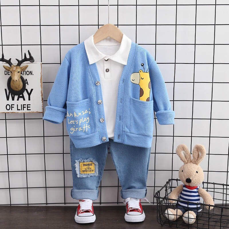 Áo Khoác Len Cardigan Hình Hươu Cao Cổ Cho Bé