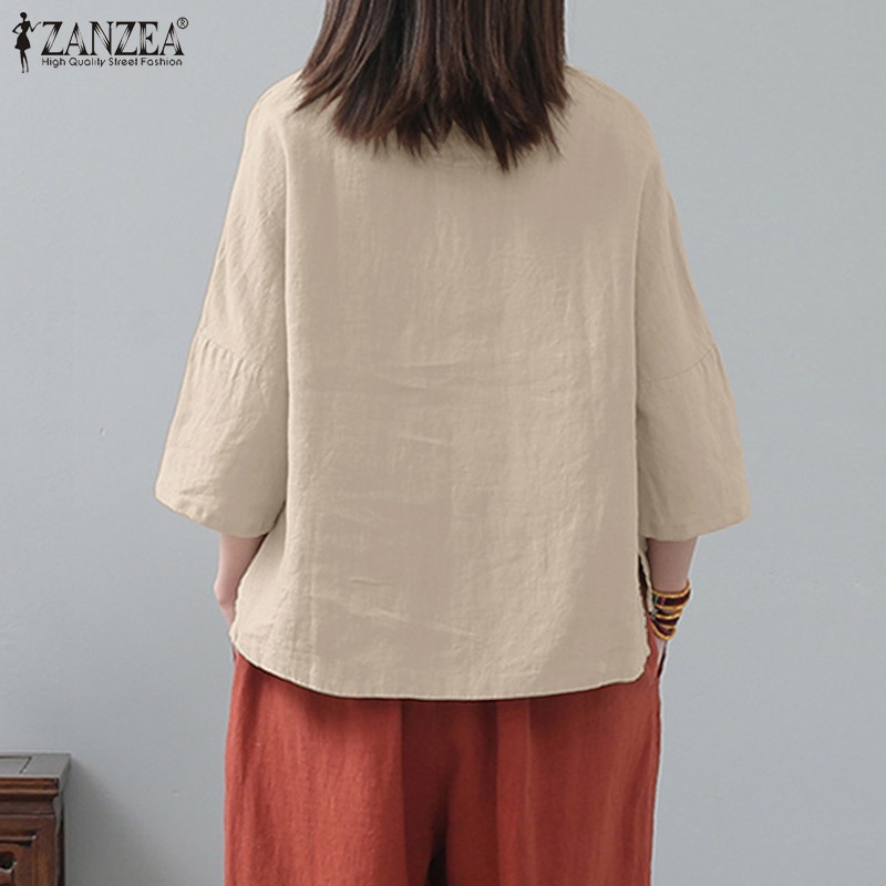 Áo ZANZEA tay lửng cổ tròn thêu họa tiết vintage thời trang cho nữ