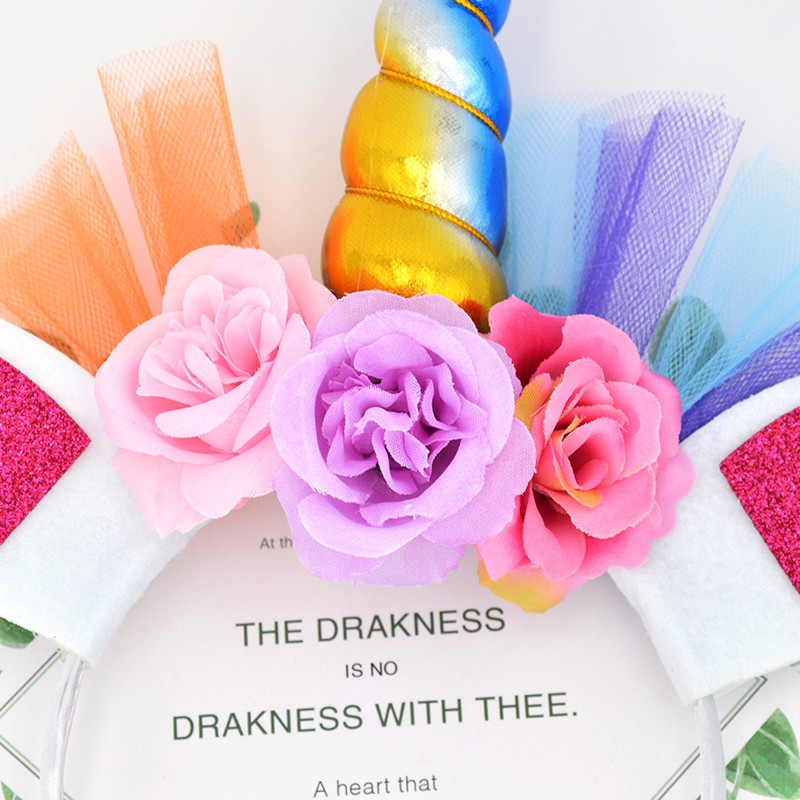 Băng đô phối hình sừng kỳ lân màu cầu vồng dễ thương dành cho bé