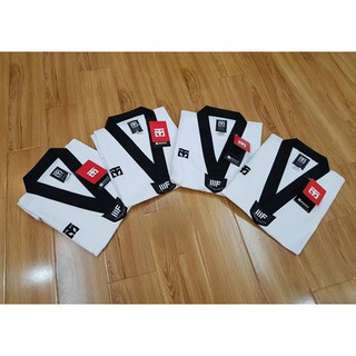 Võ Phục Mooto Taekwondo 3F vải sọc cao cấp Cổ đen và Cổ đỏ đen