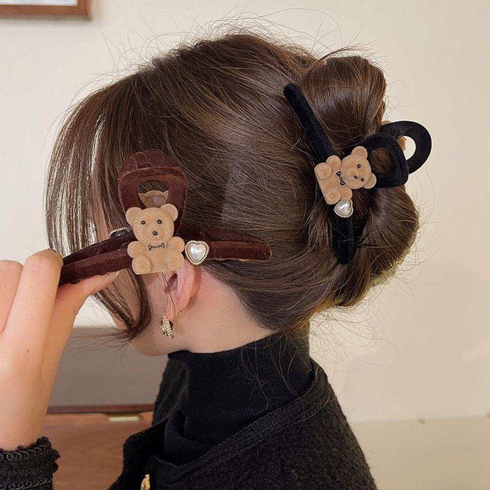 Kẹp Tóc Hình Cá Mập / Gấu Màu Trơn Phong Cách Retro Thời Trang Cho Nữ WMES15H