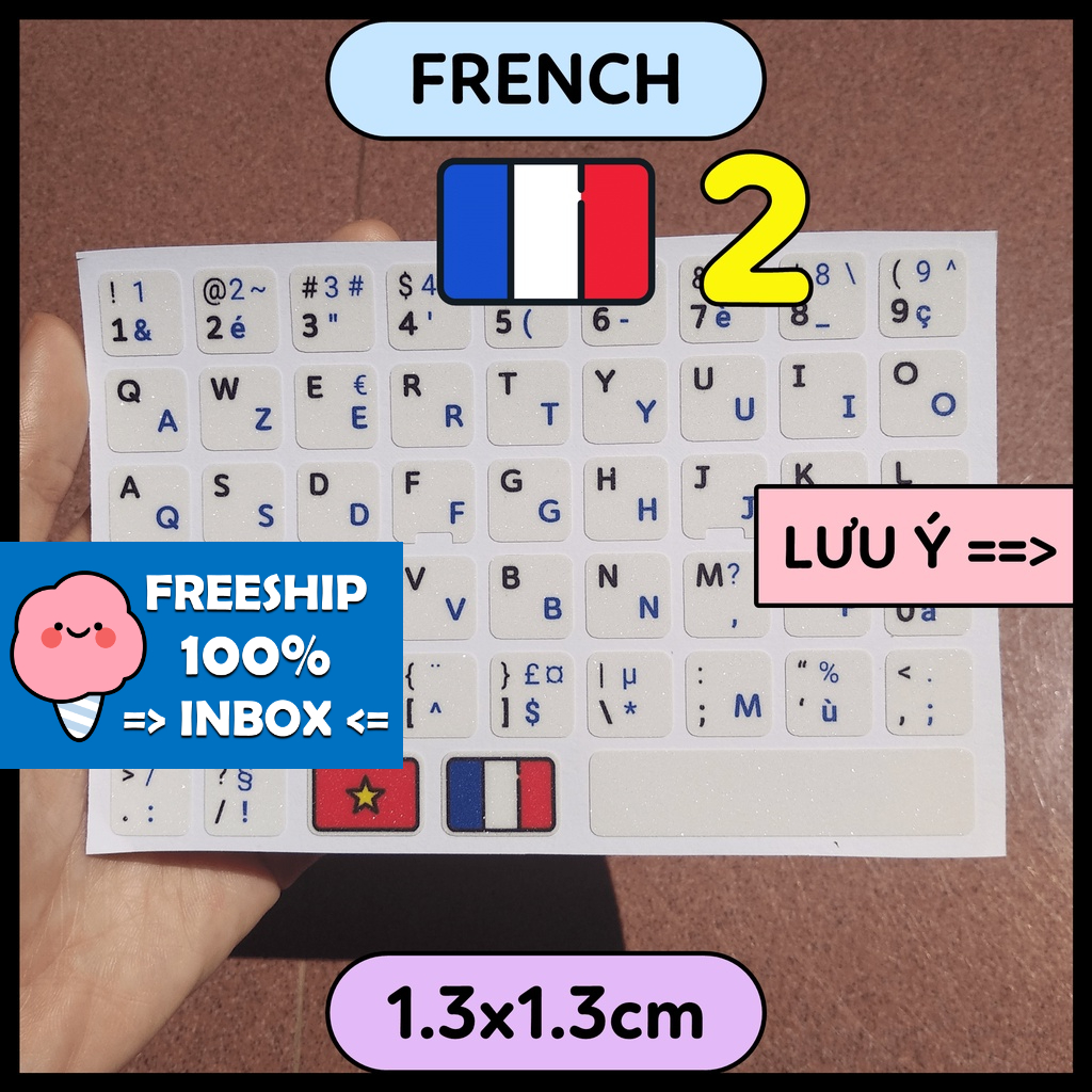 1.3cm P2 - FRENCH Miếng dán bàn phím ngôn ngữ tiếng Pháp sticker keyboard máy tính laptop