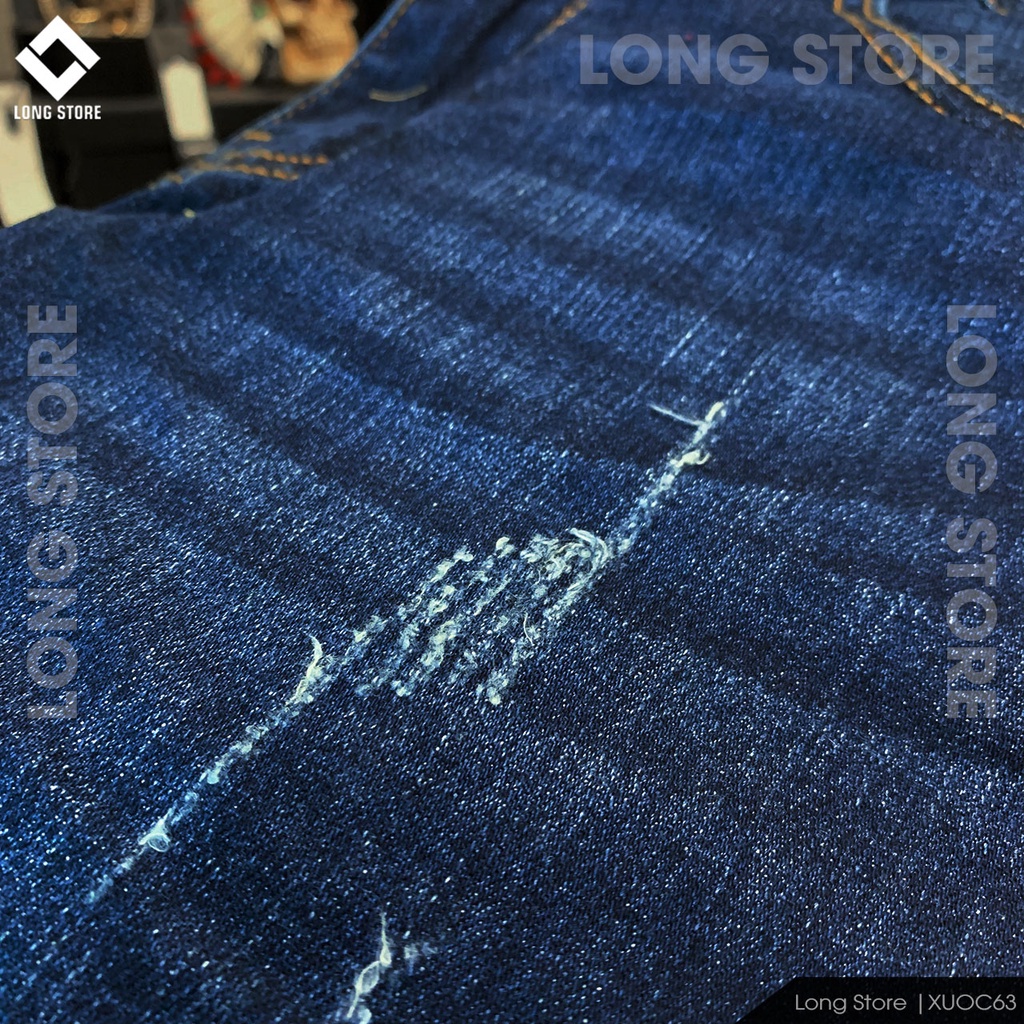 Quần jean nam xước cao cấp ống đứng dáng ôm skinny màu xanh đậm chất bò co giãn LONGSTORE Xuoc63 | BigBuy360 - bigbuy360.vn