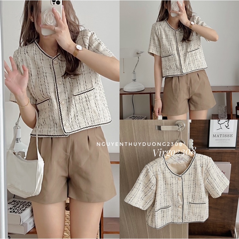 [HÀNG SẴN]ÁO DẠ TWEET KẺ VIỀN CÚC NGỌC 1908 TIỂU THƯ