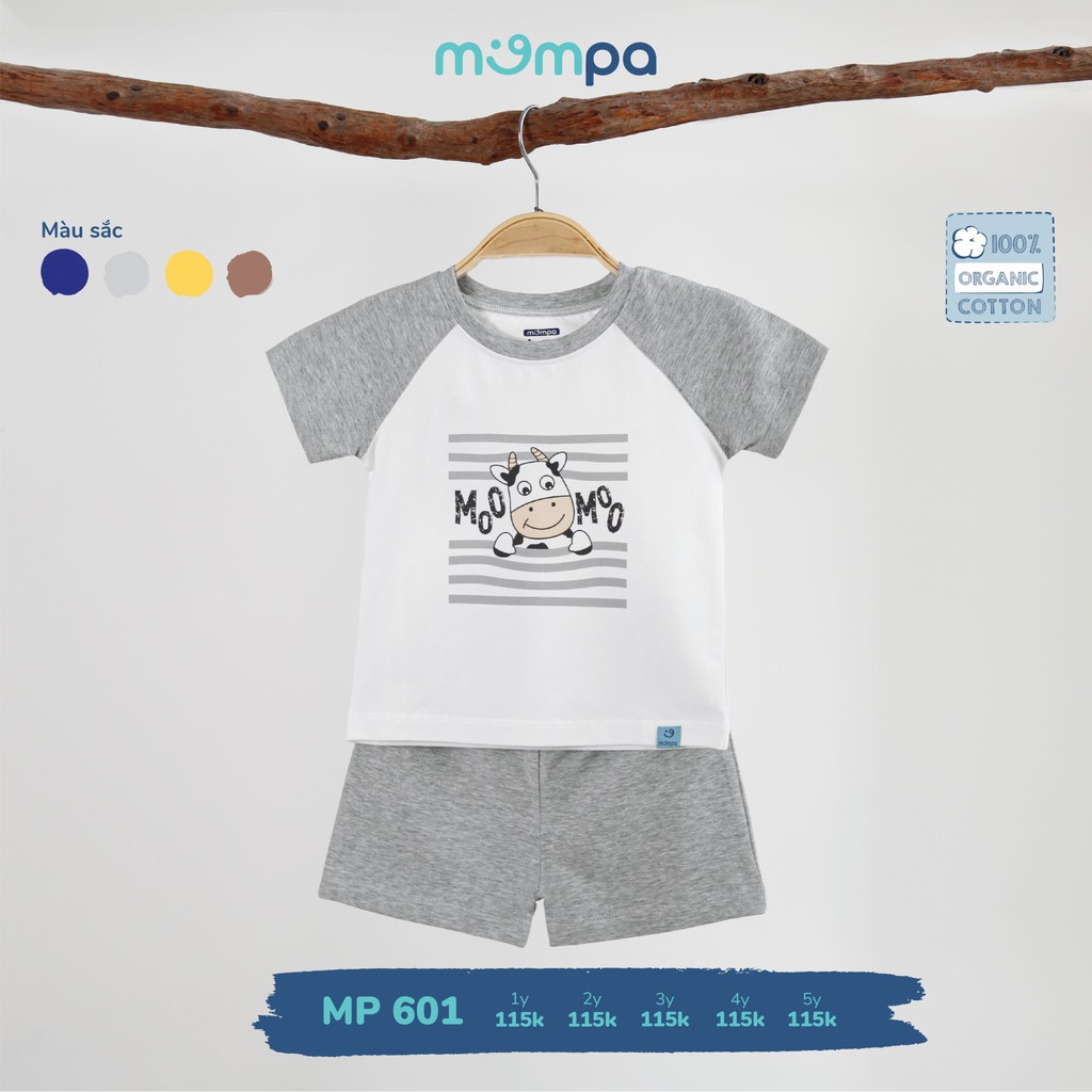 Bộ QA cộc tay Mompa 100% Cotton cao cấp mềm mát thoáng thấm hút tốt cho bé trai 1-5Y MP 601