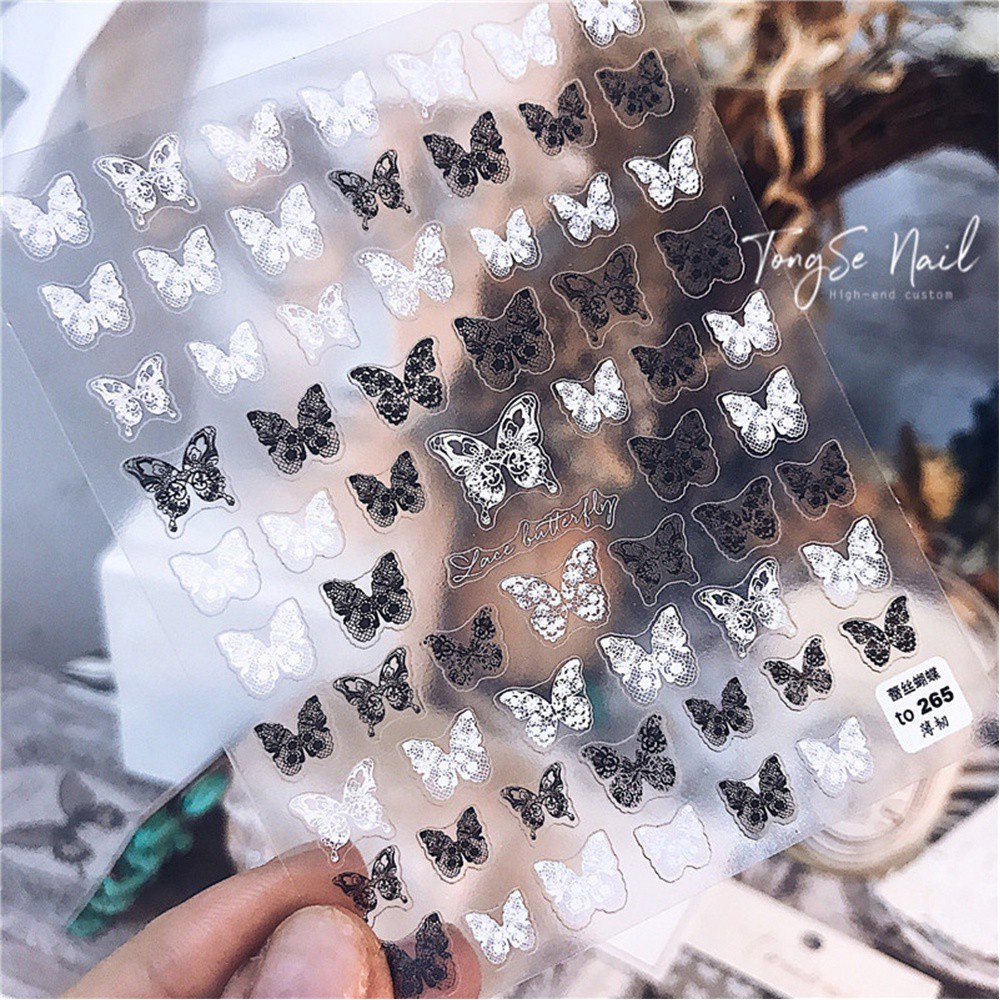 [Hàng mới về] Miếng dán trang trí móng tay diy nhiều họa tiết 5D tông màu trắng đen thời trang