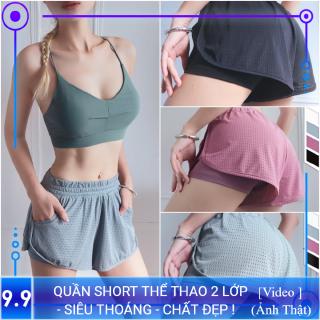 Quần tập Gym, Yoga, aerobic Nữ Quần Short ngắn thể thao 2, ôm sát đùi kín đáo, co giãn tốt, đồ tập chạy bộ QP030