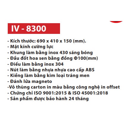 Bếp Dương Mặt Kính Ikura - IV 8300