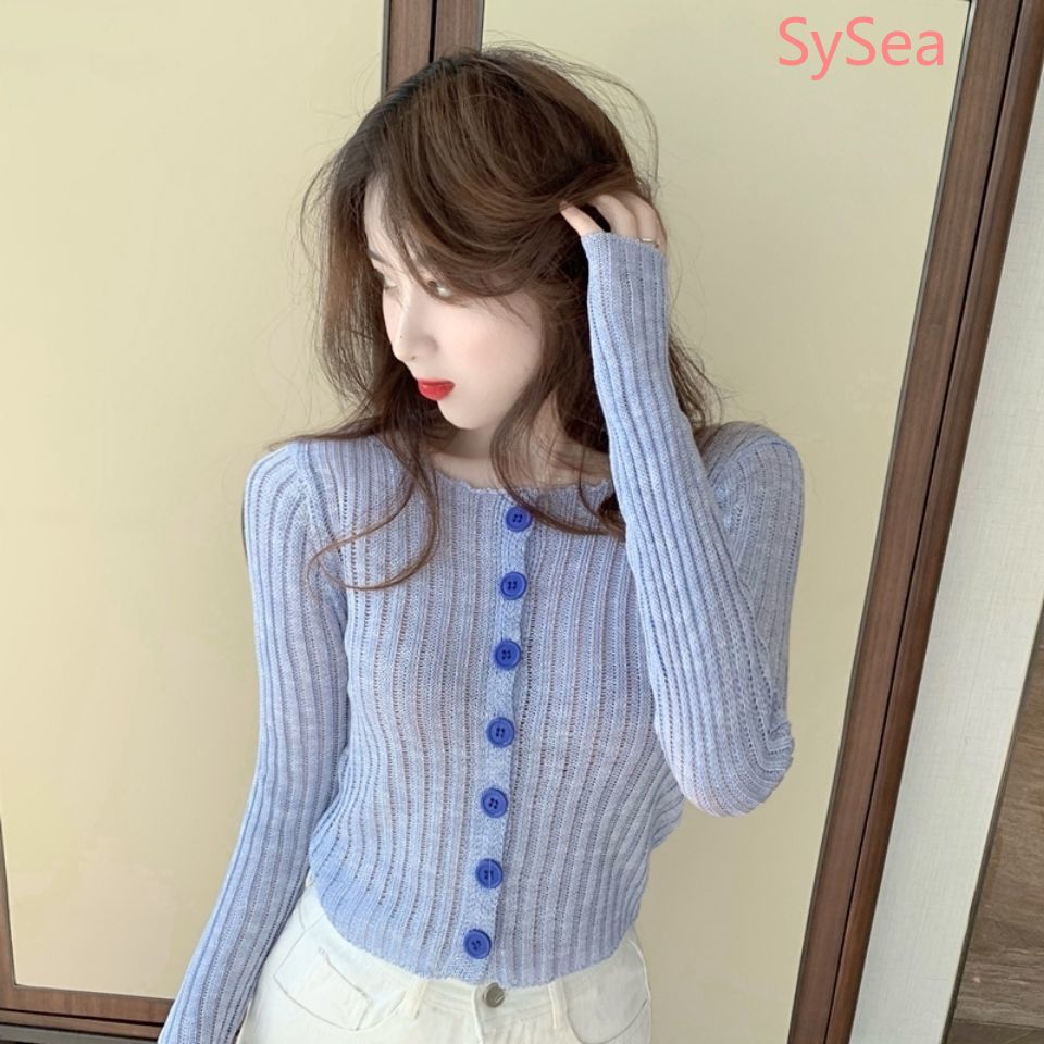 Áo Croptop Dệt Kim Tay Dài Thời Trang Mùa Hè Cho Nữ