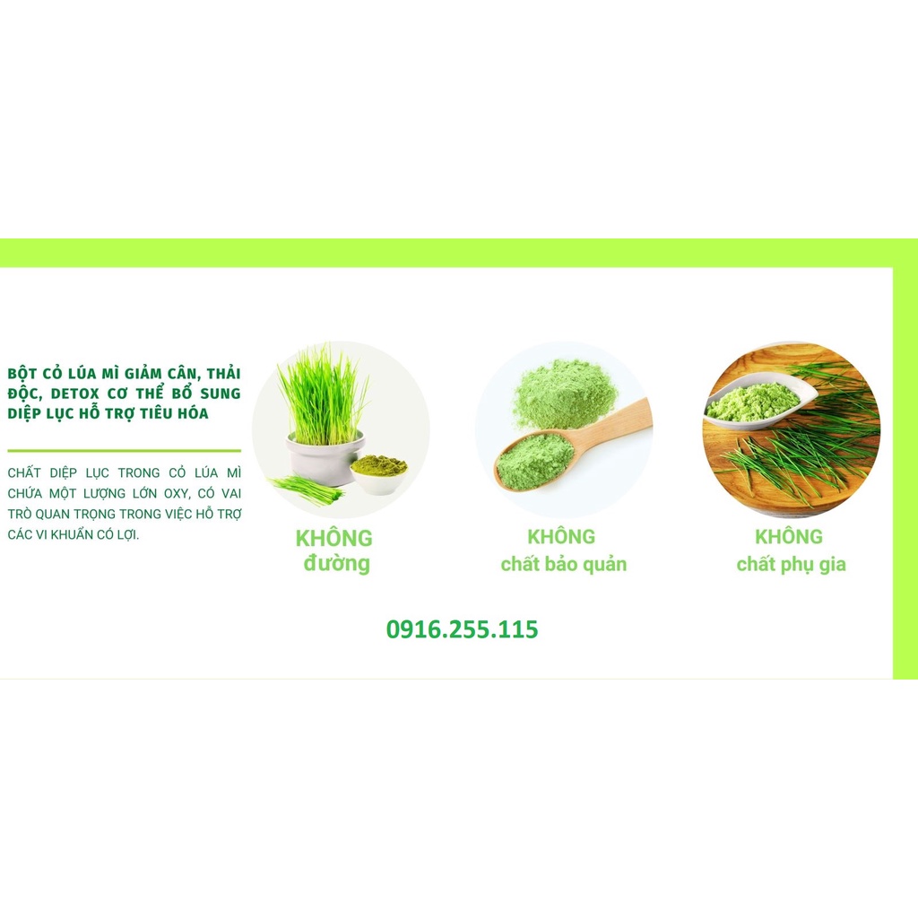 250gr BỘT SẤY LẠNH CỎ LÚA MÌ HỮU CƠ KHẢI MINH (tiện dụng cho người không có điều kiện trồng hạt giống cỏ lúa mì hữu cơ)