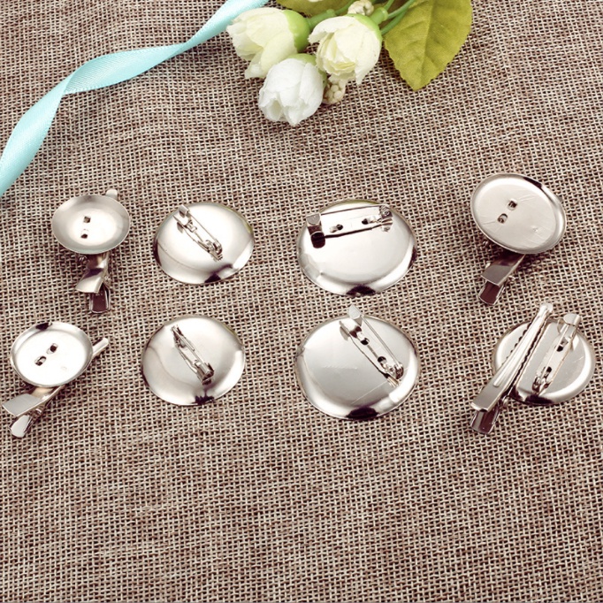 Gói 10 phôi ghim đĩa, trâm cài (chưa gắn trang trí) cho các bạn chế huy hiệu, cài áo brooch, kẹp tóc, DIY