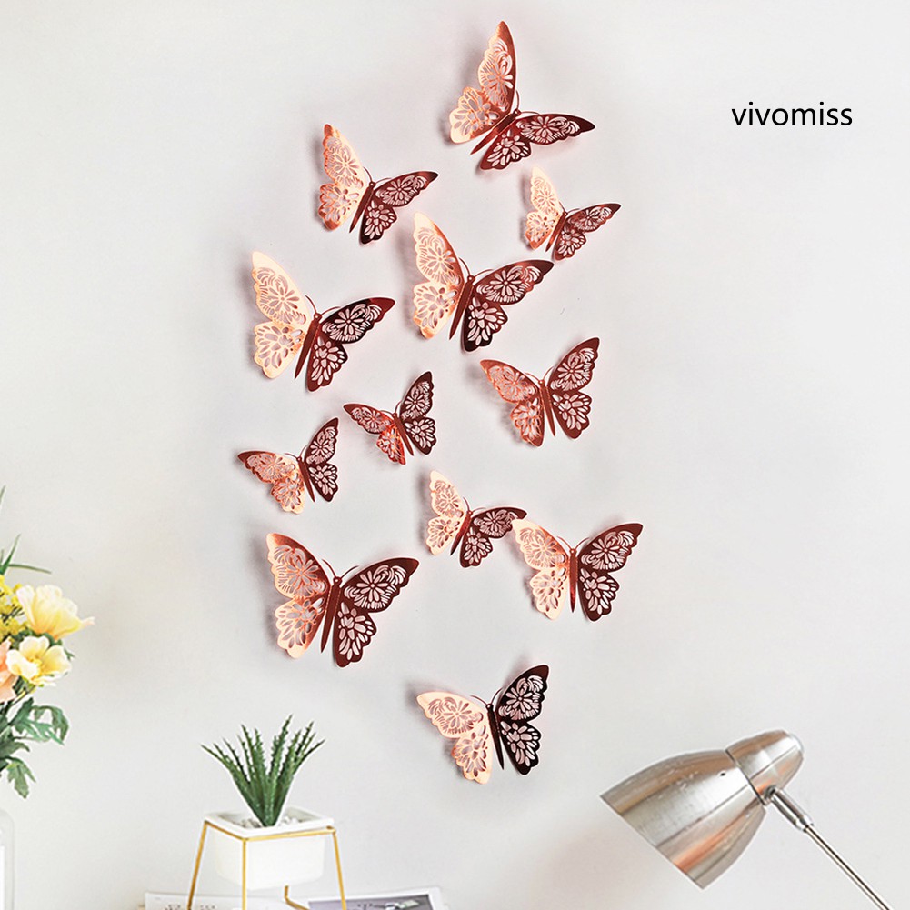 Set 24 miếng dán hình bươm bướm 3d dán tường trang trí độc đáo