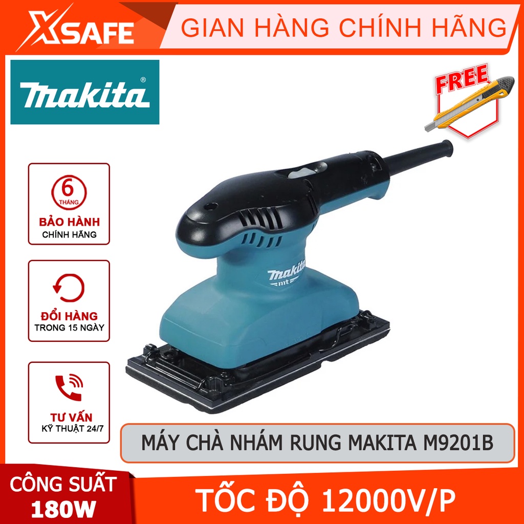 Máy chà nhám rung MAKITA M9201B Máy đánh bóng gỗ công suất 180W kèm túi đựng bụi gắn với thân máy - Chính hãng [XSAFE]