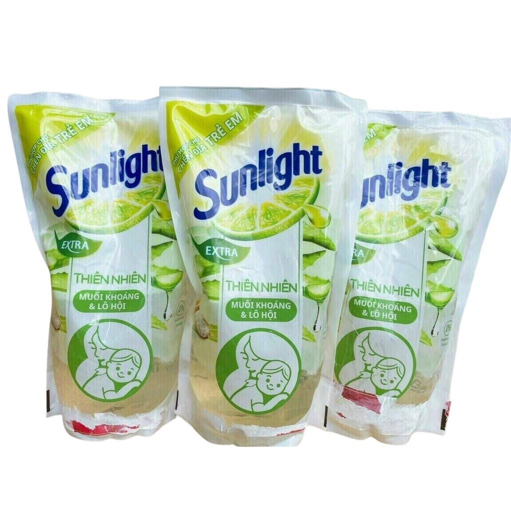Combo 3 Bịch/ Chai Nước rửa chén Sunlight Thiên Nhiên Muối Khoáng & Lô Hội túi 370g*3- Hàng Tặng