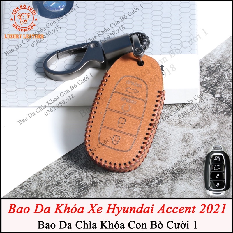 Bao Da Chìa Khoá Hyundai Accent 2021,2022 Da Bò Nhập Khẩu ITALIA, Khắc Tên &amp; Số ĐT Chủ Xe.