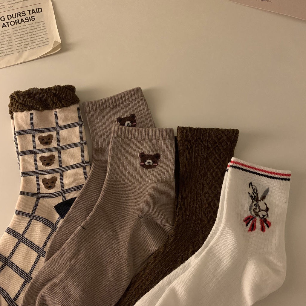 Set 4 Đôi Vớ Cổ Vừa Phong Cách Hàn Quốc Thời Trang Thu Đông Cho Nữ