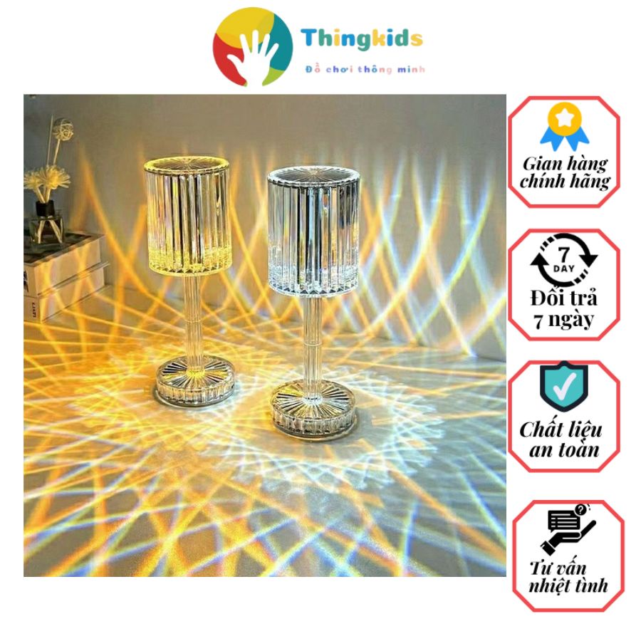 Đèn pha lê kim cương để bàn cảm ứng 16 màu có pin sạc và điều khiển từ xa hiệu ứng 3D tích điện - Thingkids