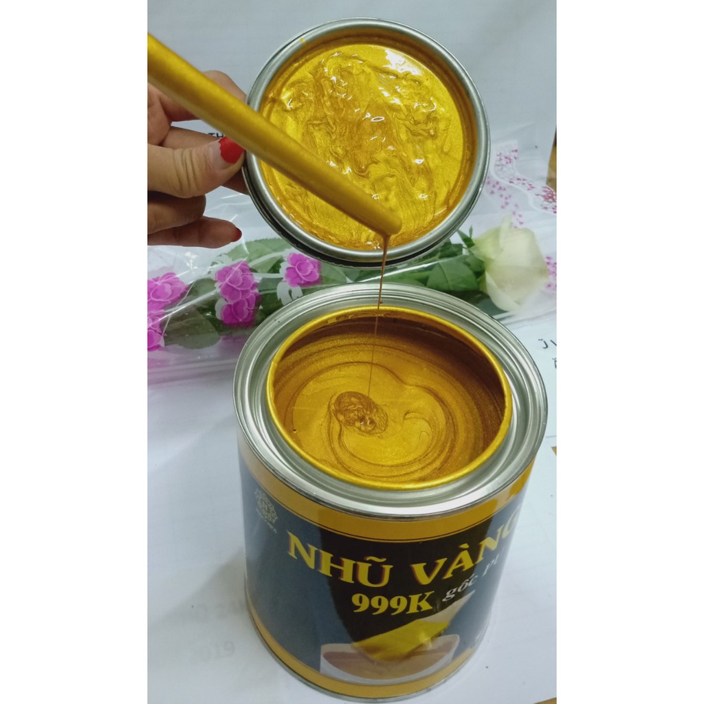 Nhũ vàng cao cấp 999k gốc PU siêu bóng thích hợp trên gỗ, kim loại, nhựa, có thể làm ngoài trời
