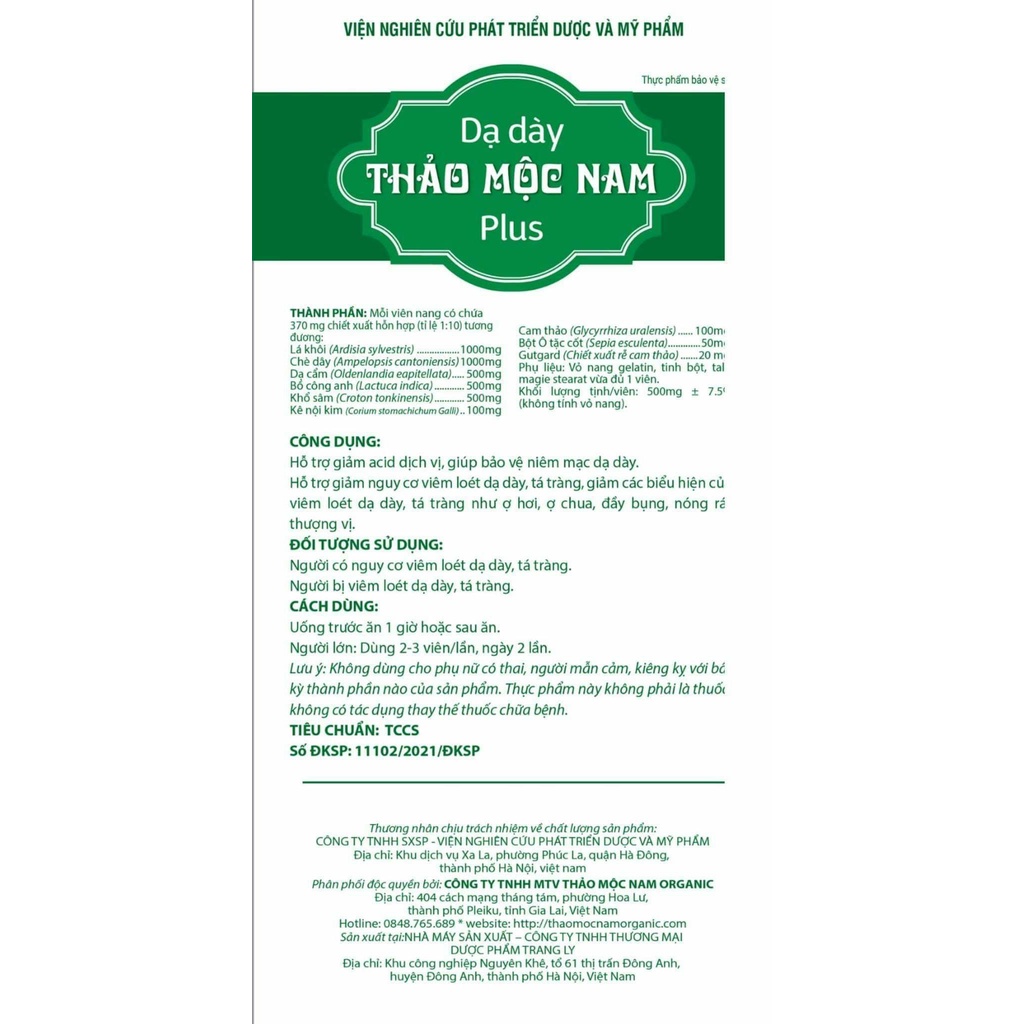 Dạ Dày Thảo Mộc Nam Plus- Dứt Điểm Bệnh Đau Dạ Dày