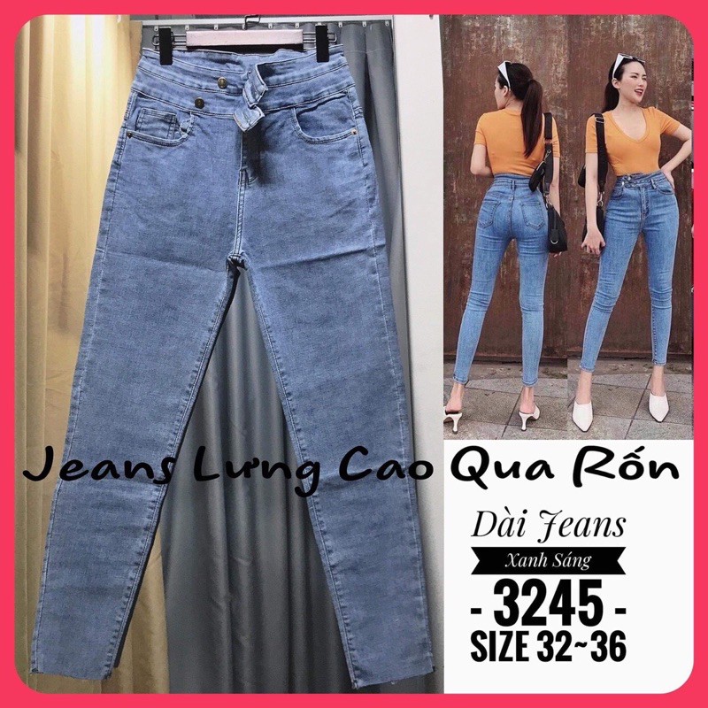 [Size 32~36]Quần Dài Jeans Lưng Siêu Cao 2 Nút / Lưng Trên Rốn Tôn Dáng Gọn Bụng / Co Giãn Mạnh - Đủ Màu Siêu Tây