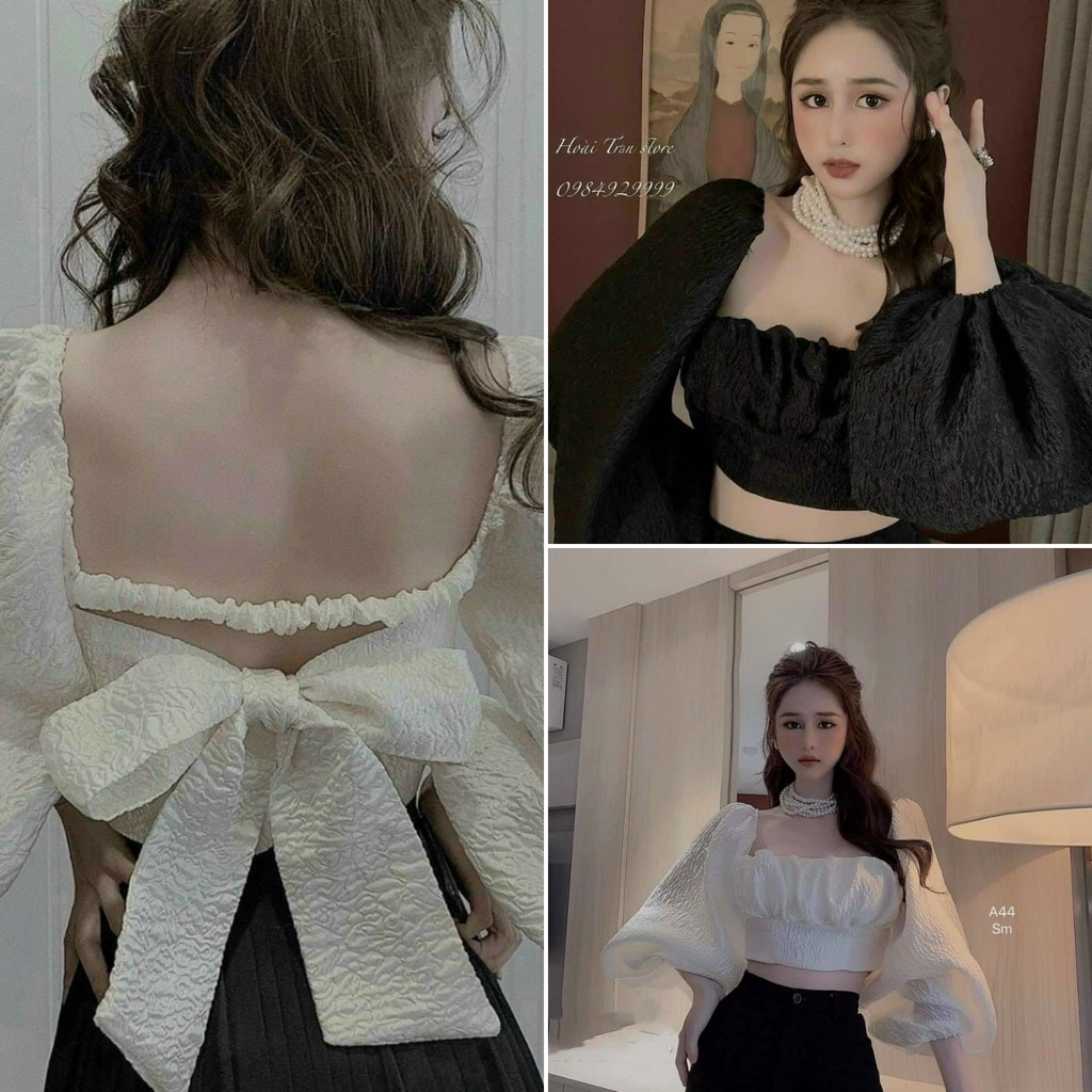 💗Áo Trễ Vai Voan Xốp Nơ Lưng Kèm Mút Ngực Cực Xinh