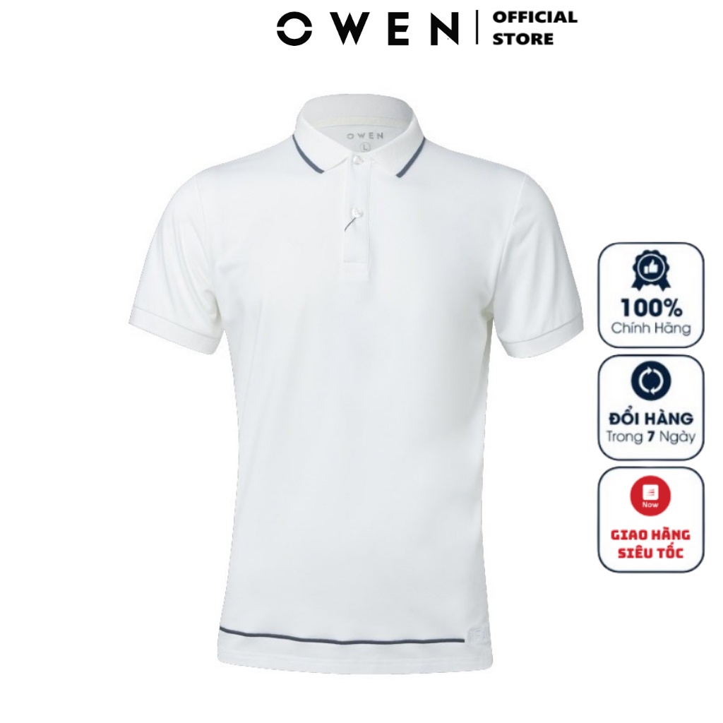 Áo Thun Polo Nam Ngắn Tay Có Cổ Bẻ OWEN APV220326 Áo Phông Màu Trắng Phối Viền Cổ Xanh Vải Cotton Cao Cấp Dáng Body Fit