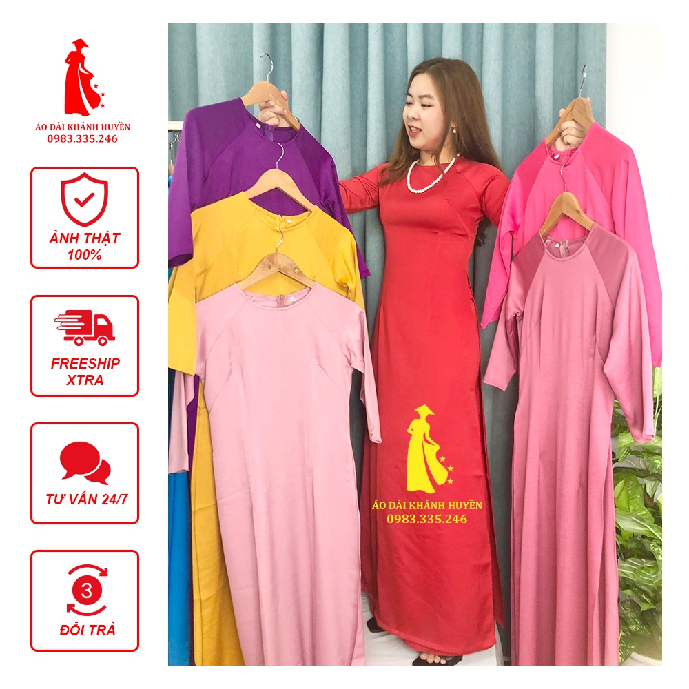 Áo dài cổ tròn may sẵn, thanh lịch vải lụa tây thi