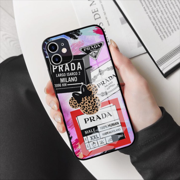 Ốp kính cường lực hình logo Prada chống trơn riêng mình Iphone OK-JC20210076