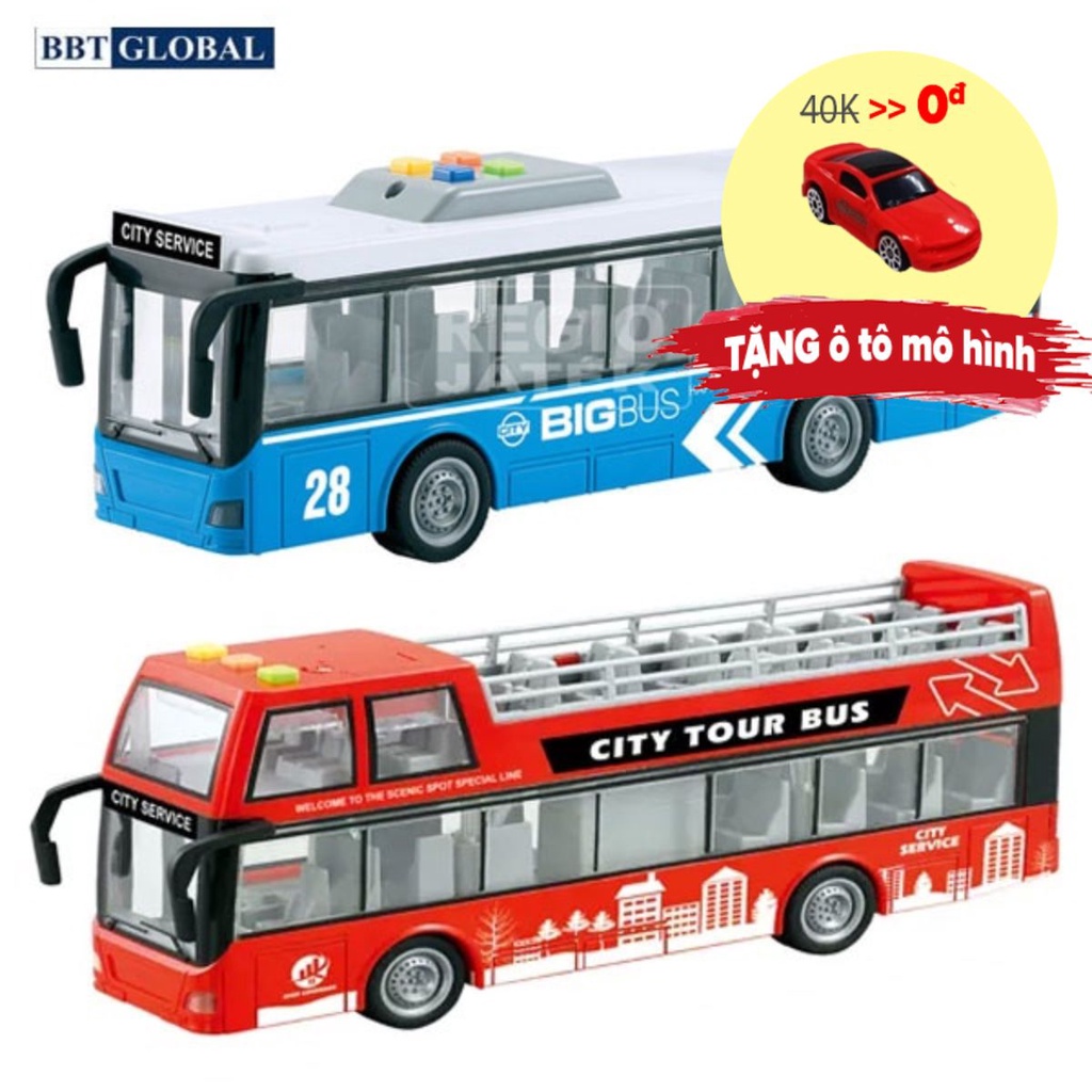 Mô hình xe bus thành phố cỡ lớn có đèn và nhạc cho bé BBT Global