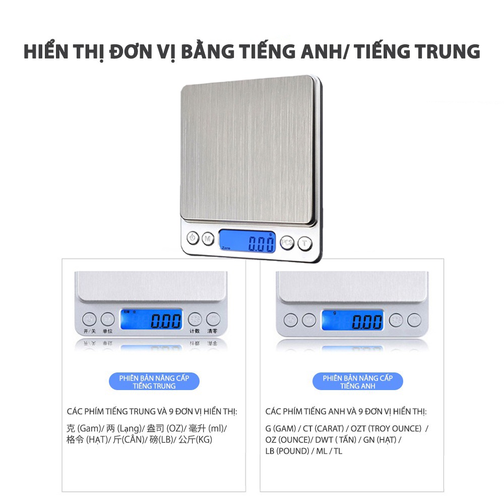 Cân điện tử  tiểu li mini loại 3kg, nhỏ gọn, chính xác, màn hình LCD , phù hợp làm bếp, cân trang sức, Giadungbpm