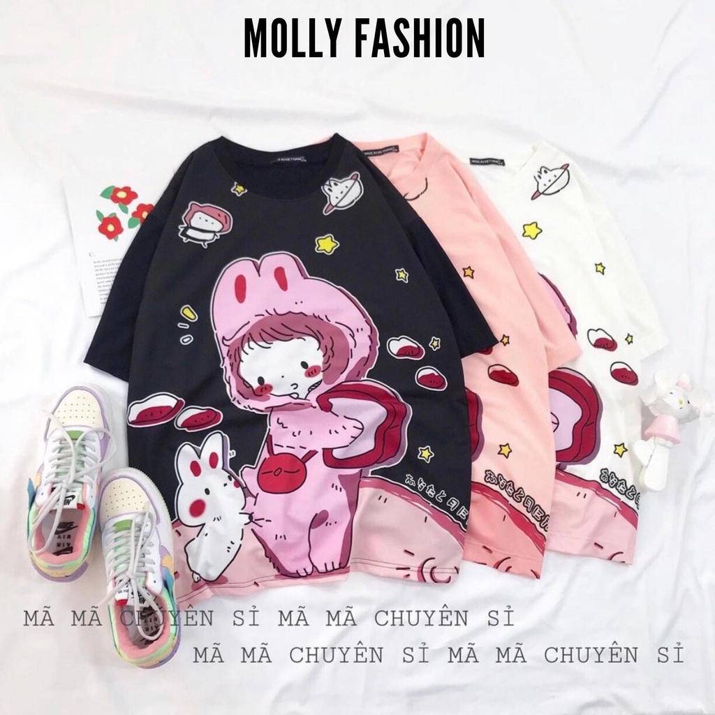 Áo thun tay lỡ ❤️ Áo phông Unisex BÉ THỎ in 3D form rộng dành cho nam nữ Molly Fashion