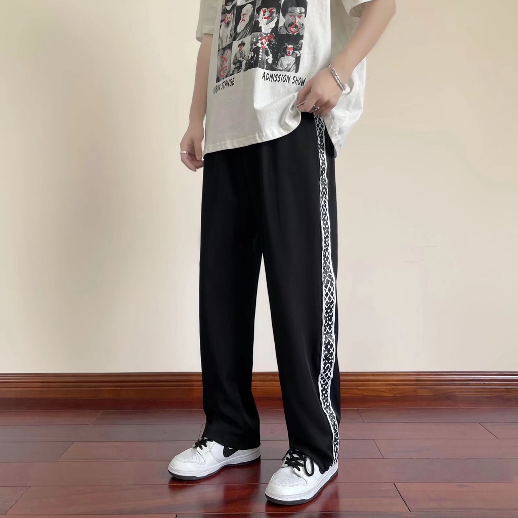 Quần ống rộng Họa Tiết Kẻ Sọc Phong Cách Hàn Quốc Thời Trang Cho Nam size M-2XL