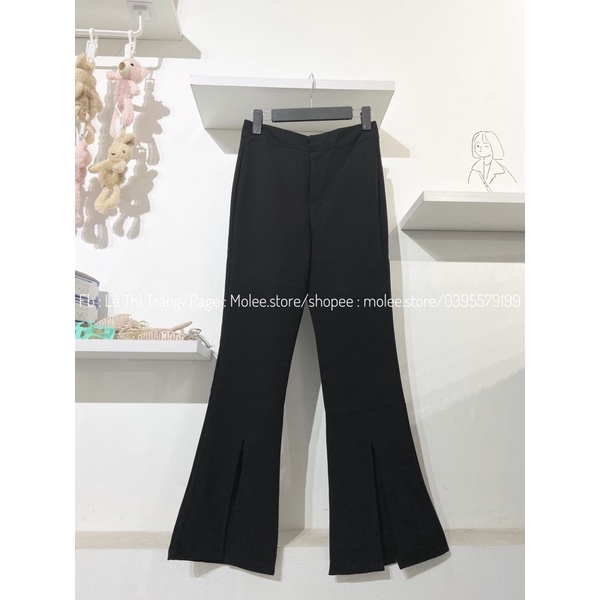 [Ảnh thật] Quần ống loe xẻ cạp cao