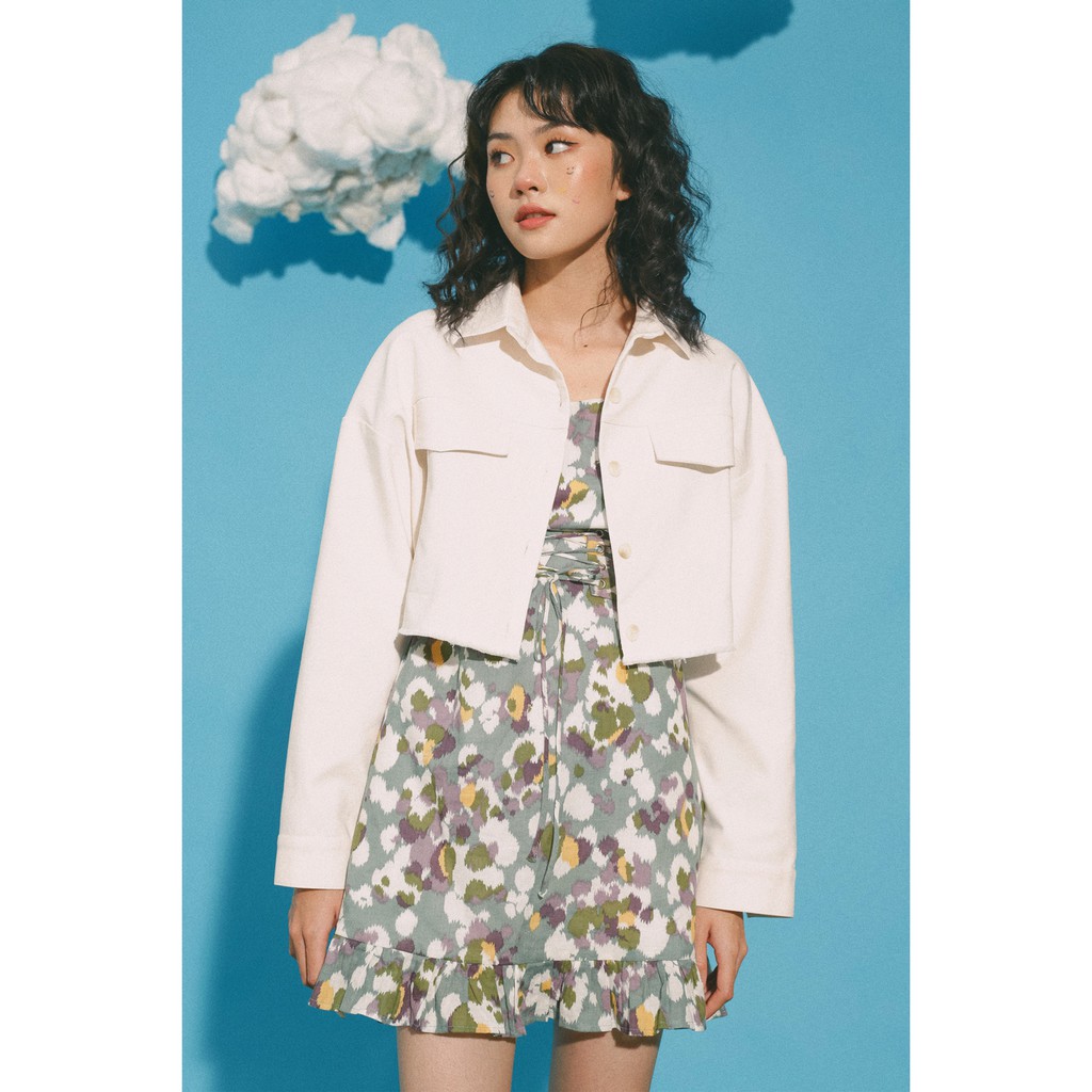 [Mã FAMALLT5 giảm 15% đơn 150k] Áo khoác croptop dài tay thời trang GAGO buttons front long sleeve jacket màu kem GA3379 | BigBuy360 - bigbuy360.vn