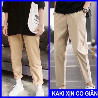 Quần baggy kaki unisex nam nữ vải Xuất Hàn mềm co giãn, Baggy unisex nam nữ kaki cạp chun