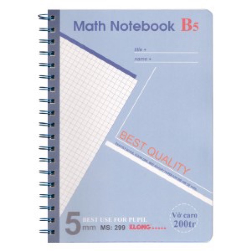 Sổ lò xo KLONG caro math notebook 200 Trang