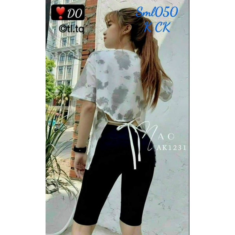 Áo thun nữ form rộng tay lỡ in màu loang xẻ cột lưng siêu sành điệu - AT3335