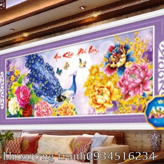 Tranh đính đá hoa khai phú quý kt 150x70cm