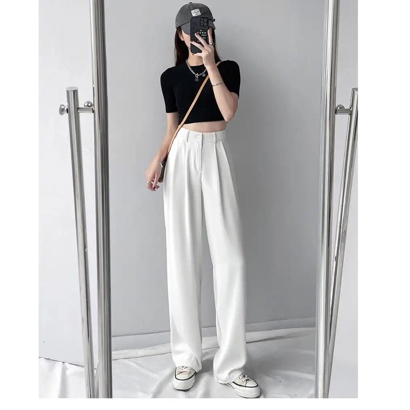 Quần Ống Rộng Suông Cạp Cao, Khóa Cúc Trước Tôn Dáng (có ảnh thật) hot trend 2021 | BigBuy360 - bigbuy360.vn