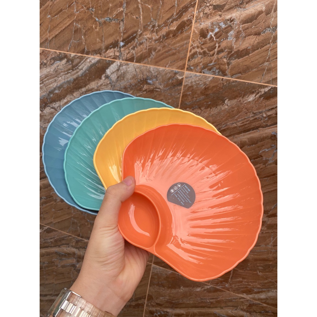 Set 4 Đĩa Lúa Mạch Hình Vỏ Sò, Có Ngăn Để Gia Vị Tiện Lợi, Đĩa Đựng Đồ Ăn, Đựng Hoa Quả
