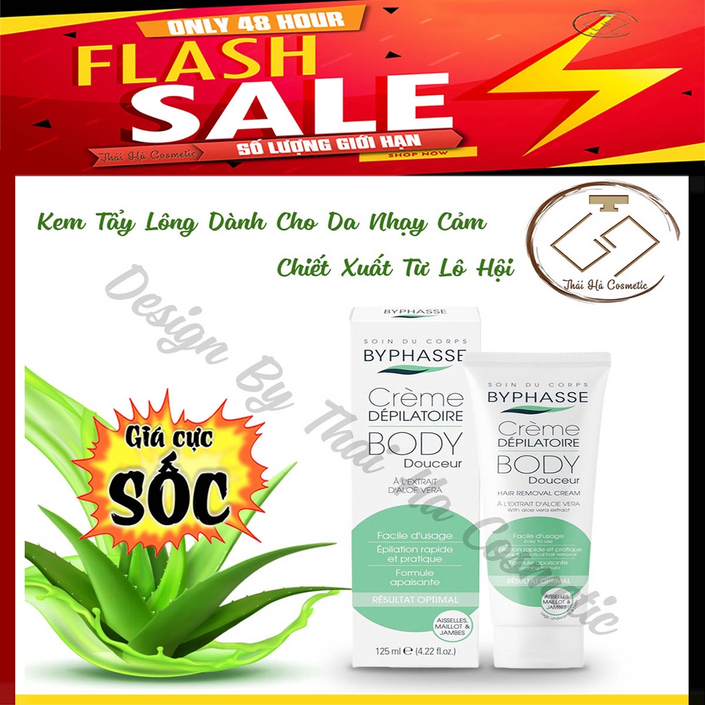Kem tẩy lông chiết xuất lô hội Byphasse - Hair Removal Cream Extract Aloe Vera 125ml