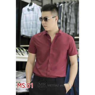 SƠ MI TB_Áo sơ mi nam ngắn tay màu đỏ đô trơn