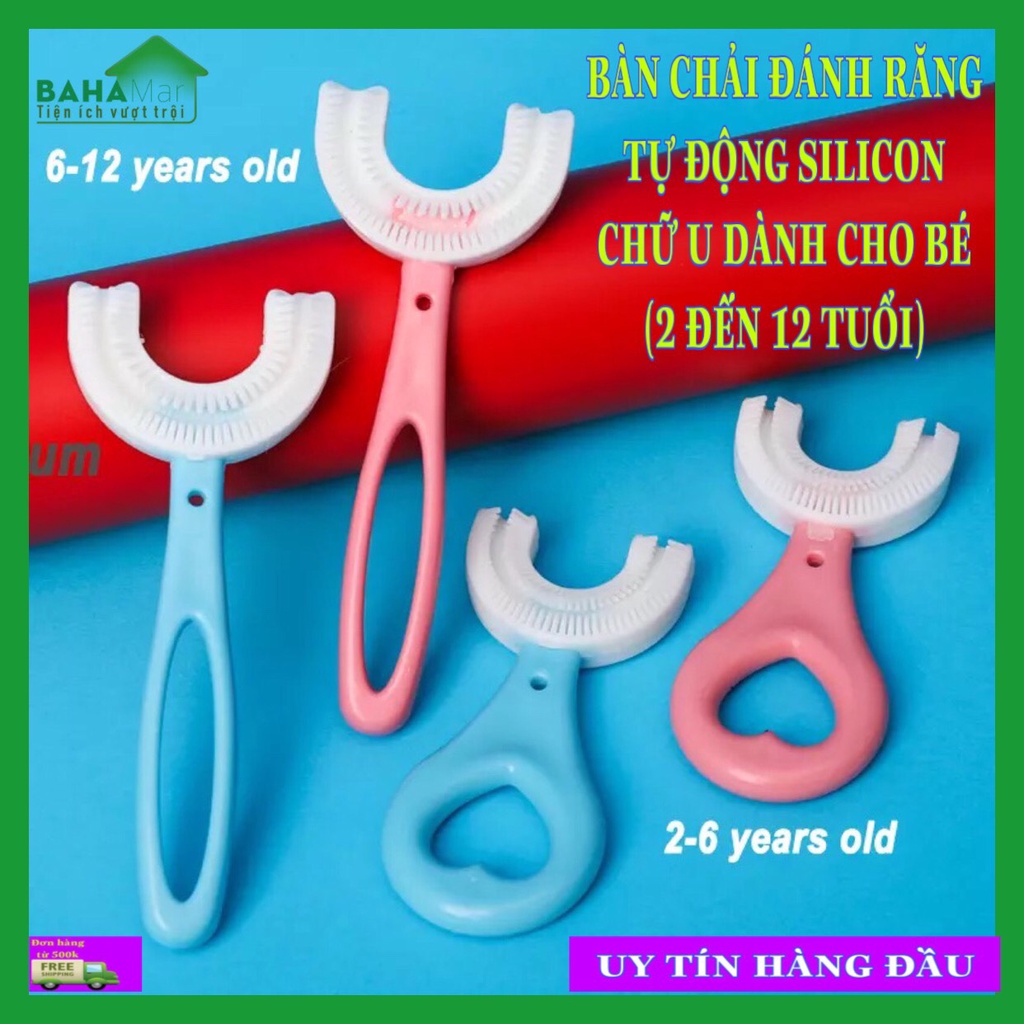 BÀN CHẢI ĐÁNH RĂNG TỰ ĐỘNG SILICON CHỮ U DÀNH CHO BÉ (2 ĐẾN 12 TUỔI) "BAHAMAR" phù hợp với hình dáng miệng của trẻ nhỏ,