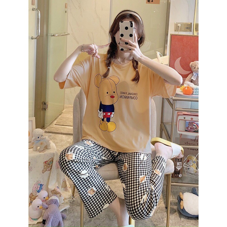 Đồ bộ bò sữa caro hot trend form rộng chất cotton co giãn tốt thoáng mát dáng dài thời trang Hàn Quốc chất lượng